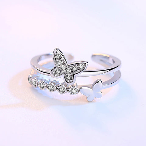Cute Double Butterfly Open Ring