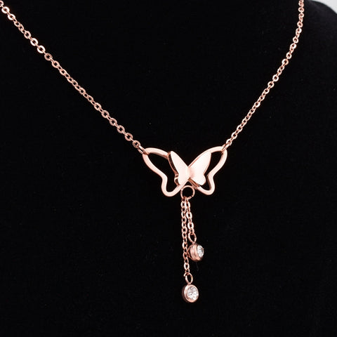 Unique Crystal Butterfly Pendant Necklace